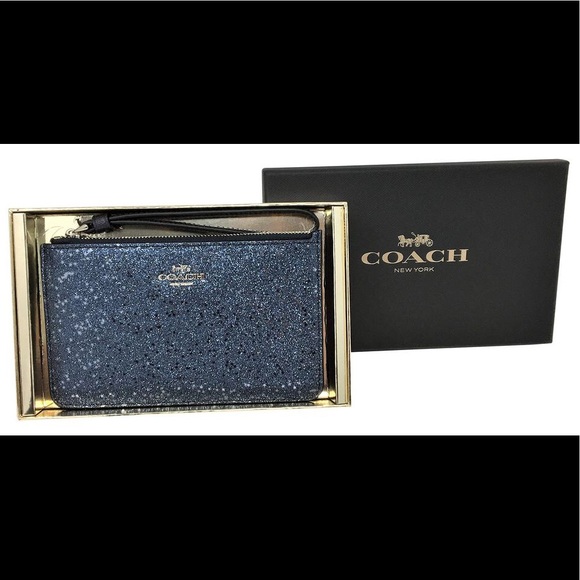 Coach Handbags - NWT Coach gorgeous blue glitter wristlet!!